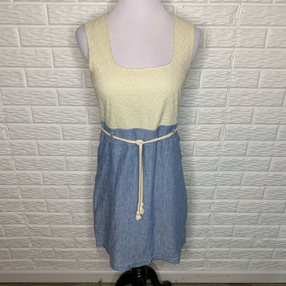 BROOKLYN INDUSTRIES Blue & Ivory Tie Dress Size 4